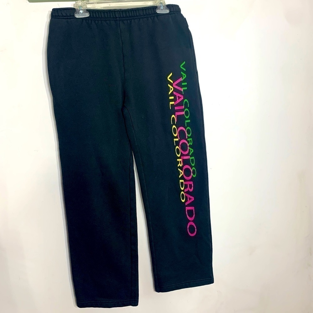 Vtg Jansport Vail Colorado Unisex Black sweatpants neon graphic design small